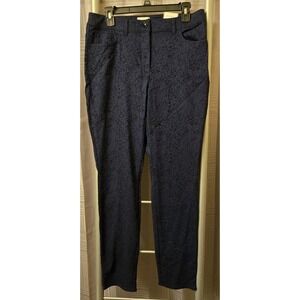 Chicos Sz 1 The Ultimate Fit Navy Jacquard Slim Leg Trouser pant 32x30.5 NWT